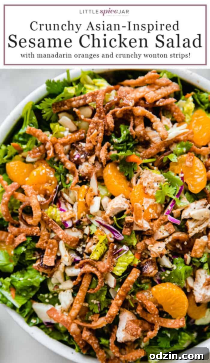Pinterest pin for Asian Sesame Chicken Salad