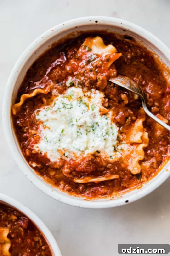 lasagna soup in bowl