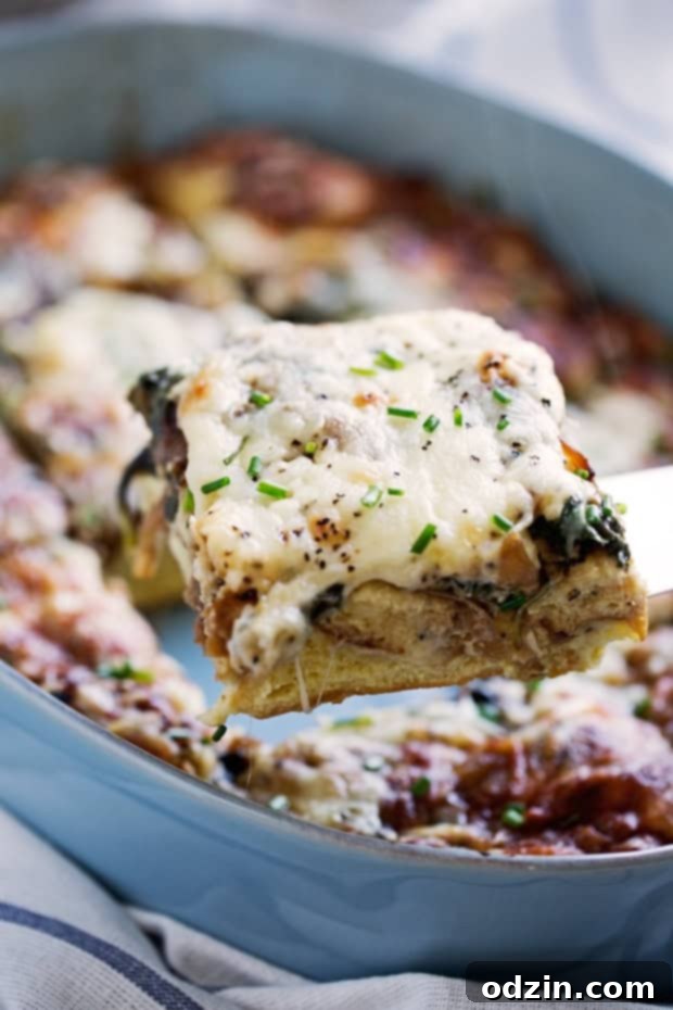 Caramelized Onion Spinach Feta Savory French Toast Casserole for Pinterest sharing