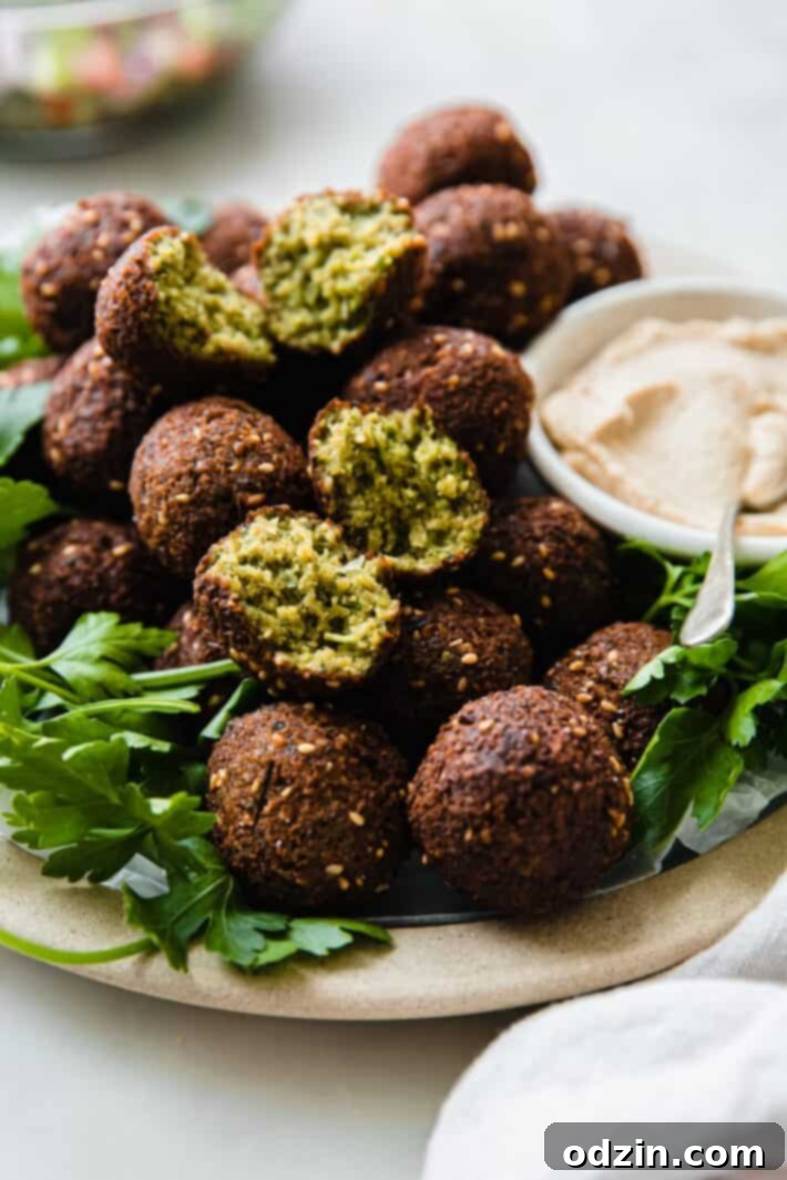 falafels on plate with parsley and hummus