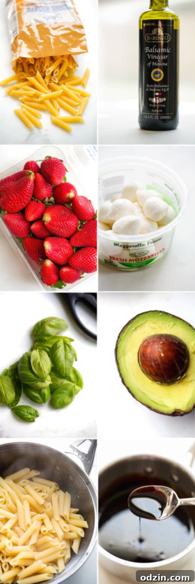 Strawberry Caprese Pasta Salad - Made with a homemade balsamic glaze, this salad is to die for! #pastasalad #capresepastasalad #balsamicglaze | Littlespicejar.com