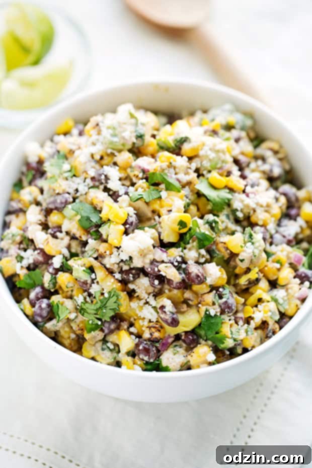 Mexican Street Corn Salad - The perfect summer corn salad with lots of fresh ingredients tossed in a light homemade dressing! #vegetarian #cornsalad #mexicanstreetcorn #streetcornsalad | Littlespicejar.com Mexican Street Corn Salad - The perfect summer corn salad with lots of fresh ingredients tossed in a light homemade dressing! #vegetarian #cornsalad #mexicanstreetcorn #streetcornsalad | Littlespicejar.com