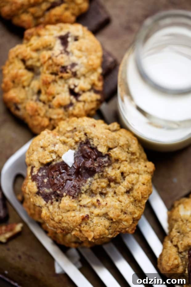 Loaded Dark Chocolate Chip Oatmeal Cookies - Soft, Chewy, and Delicious Soft and chewy loaded dark chocolate chip oatmeal cookies with melted chocolate and sea salt