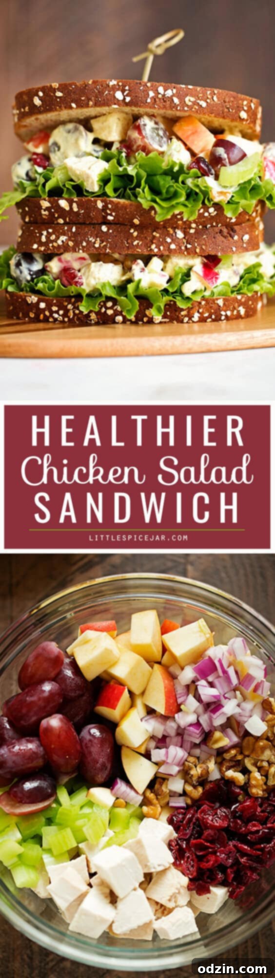 Healthier Chicken Salad Sandwich served with fresh ingredients