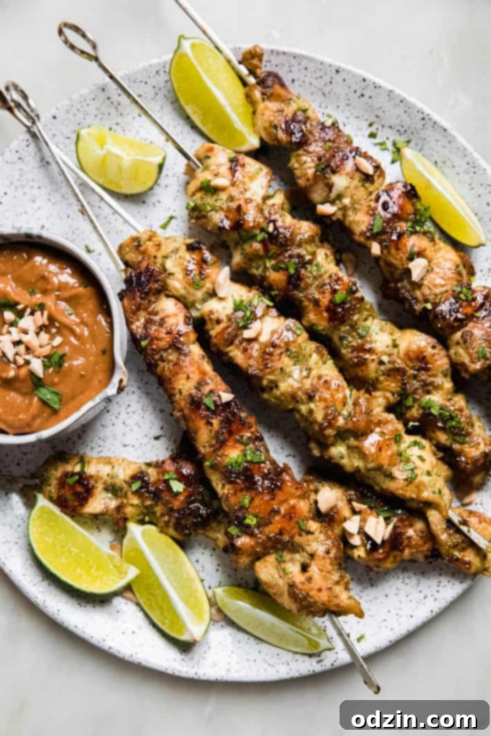 Succulent Chicken Satay with Velvety Peanut Sauce 3 satay sauce in bowl with chicken skewers