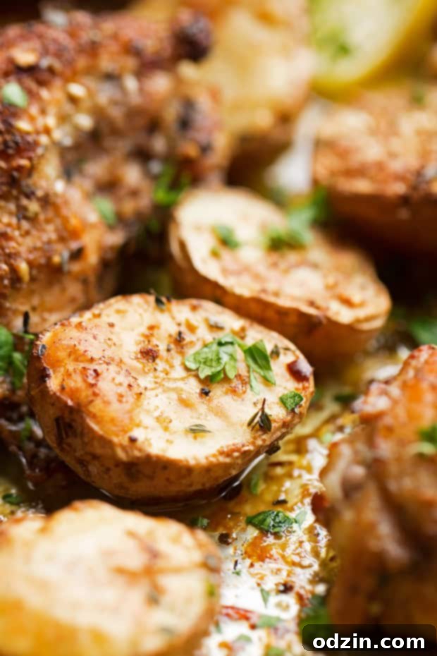 One Sheet Pan Roasted Za'atar Chicken with Potatoes - A simple and delicious one-pan dinner featuring roasted za'atar chicken and crispy baby potatoes. This recipe uses just 6 ingredients and is perfect for busy weeknights. #roastedchicken #chickenandpotatoes #onesheetpandinner #chickenandveggies | Littlespicejar.com