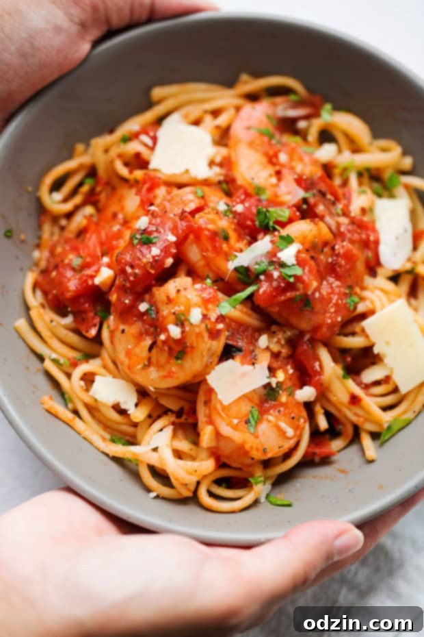 Spicy Shrimp Pasta with Tomatoes and Garlic