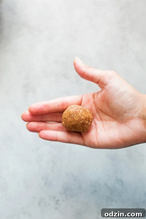 Delicious Refined Sugar-Free Coconut Almond Energy Ball A finished Coconut Almond Energy Bite rolled in shredded coconut, ready to be enjoyed.
