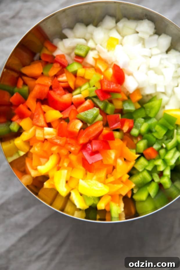 New Orleans Shrimp and Sausage Gumbo 3 ingredients for the whole trinity in a bowl