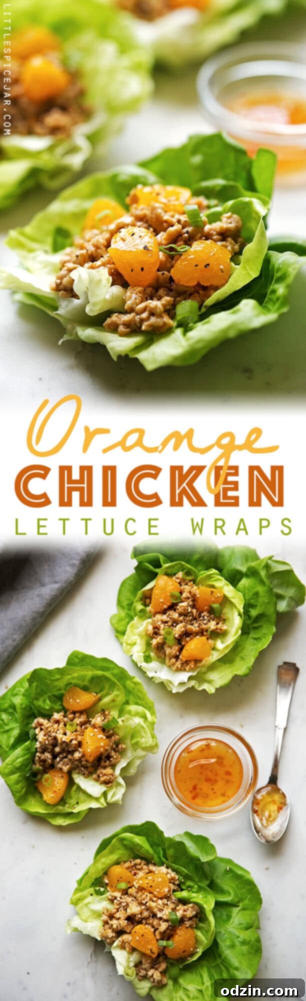 Orange Chicken Lettuce Wraps - orange chicken flavored filling in these protein packed lettuce wraps! Healthy, easy AND delicious! #mealprep #lettucewraps #orangechicken | Littlespicejar.com