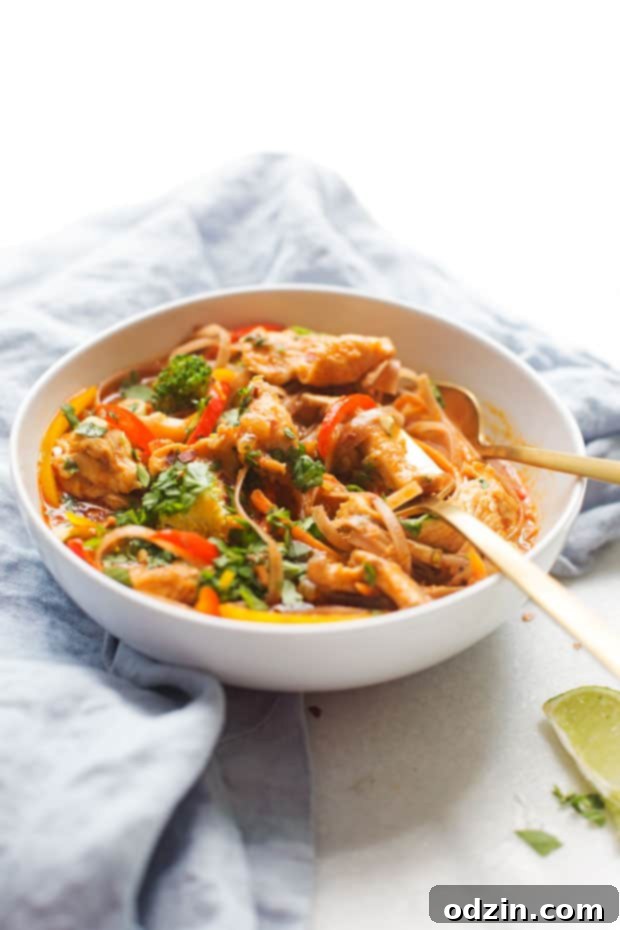 20 – Minute Chicken Panang Curry Noodle Bowls