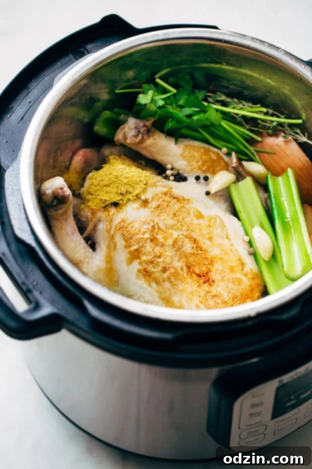 Homemade Pressure Cooker Chicken Broth - Quick and Easy Instant Pot Recipe Rich Homemade Pressure Cooker Chicken Broth for Soups and Stews