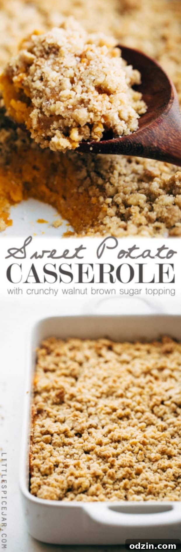 Another angle of the sweet potato casserole, highlighting its inviting texture and golden color.