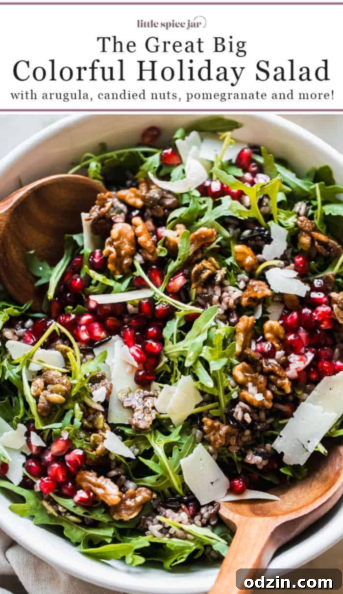 Great Big Holiday Salad with all ingredients plated beautifully, showcasing the colors and textures, ready for serving